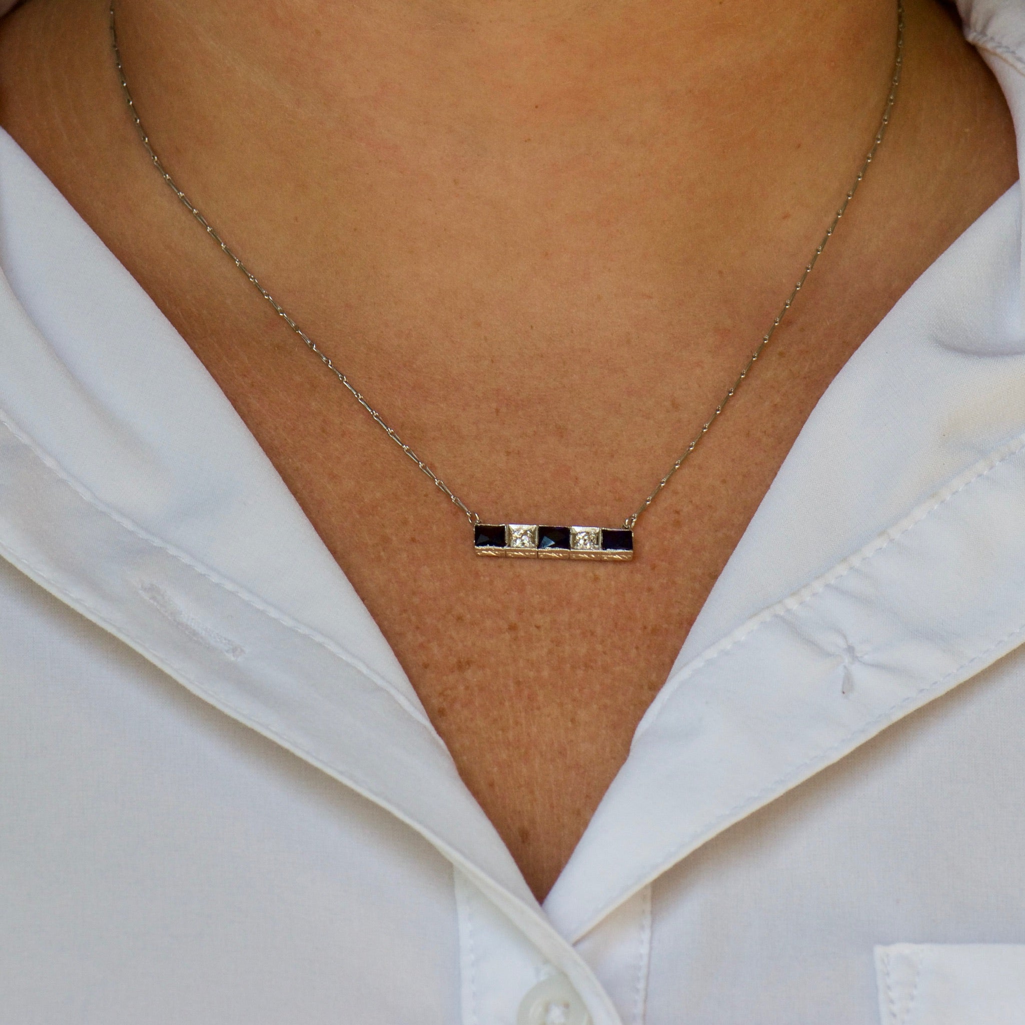 Diamond and Sapphire Bar Necklace