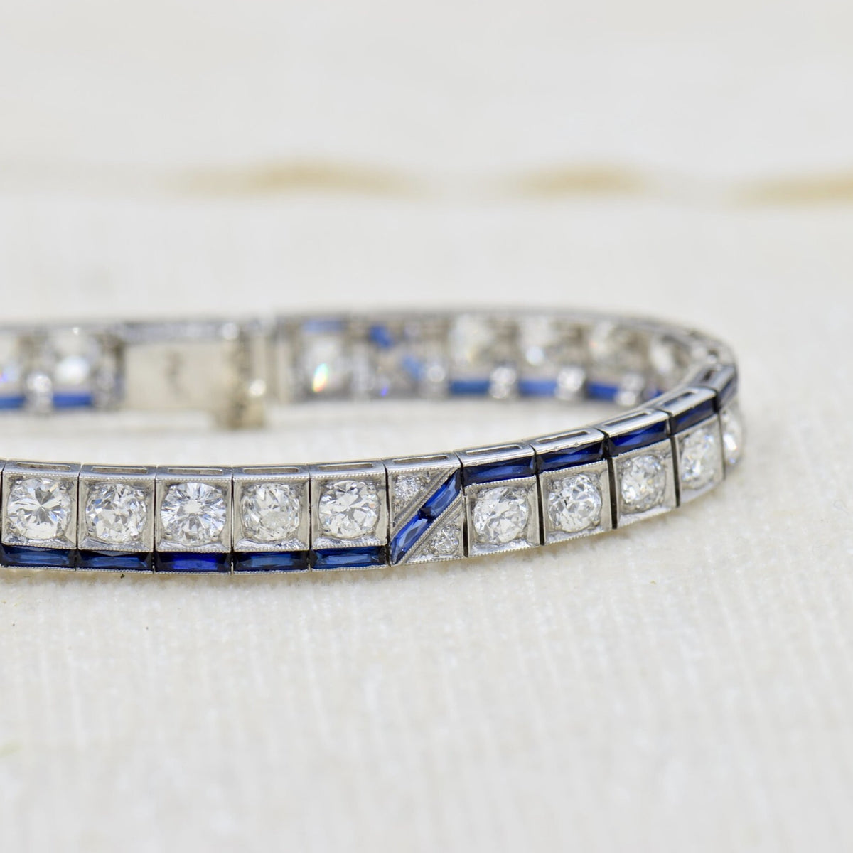 Art Deco Diamond and Sapphire Line Bracelet