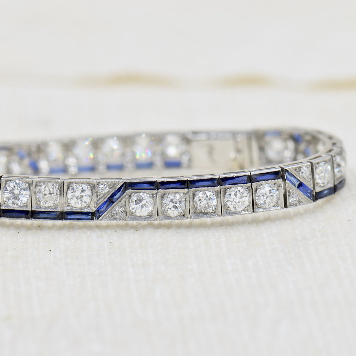 Art Deco Diamond and Sapphire Line Bracelet