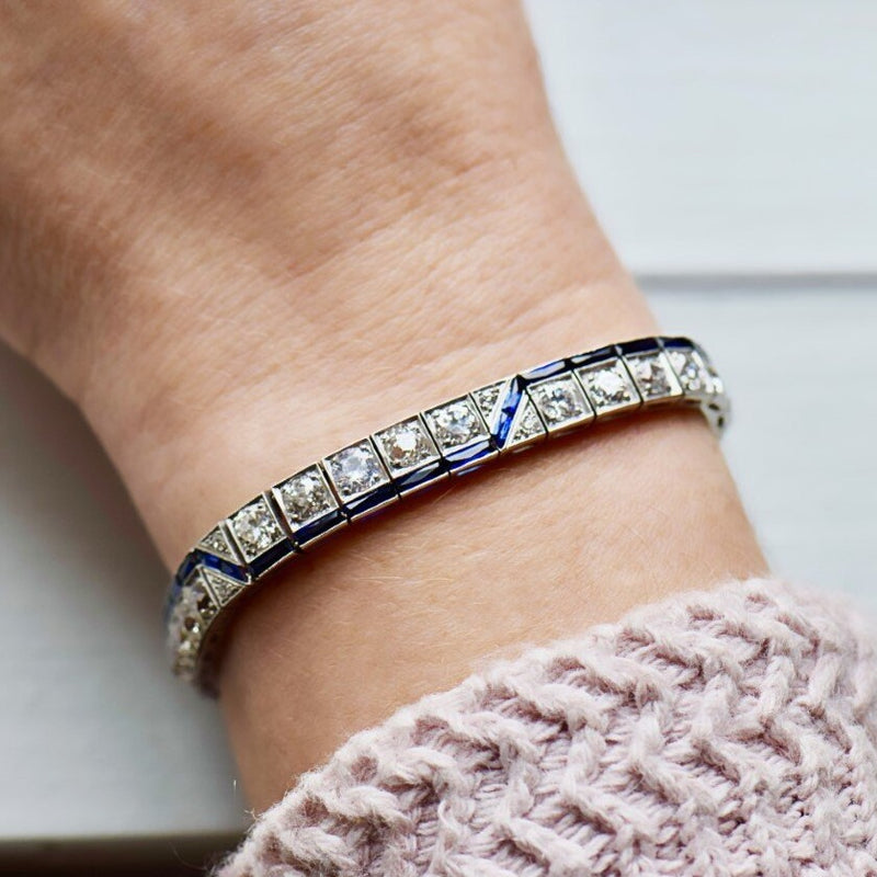 Art Deco Diamond and Sapphire Line Bracelet
