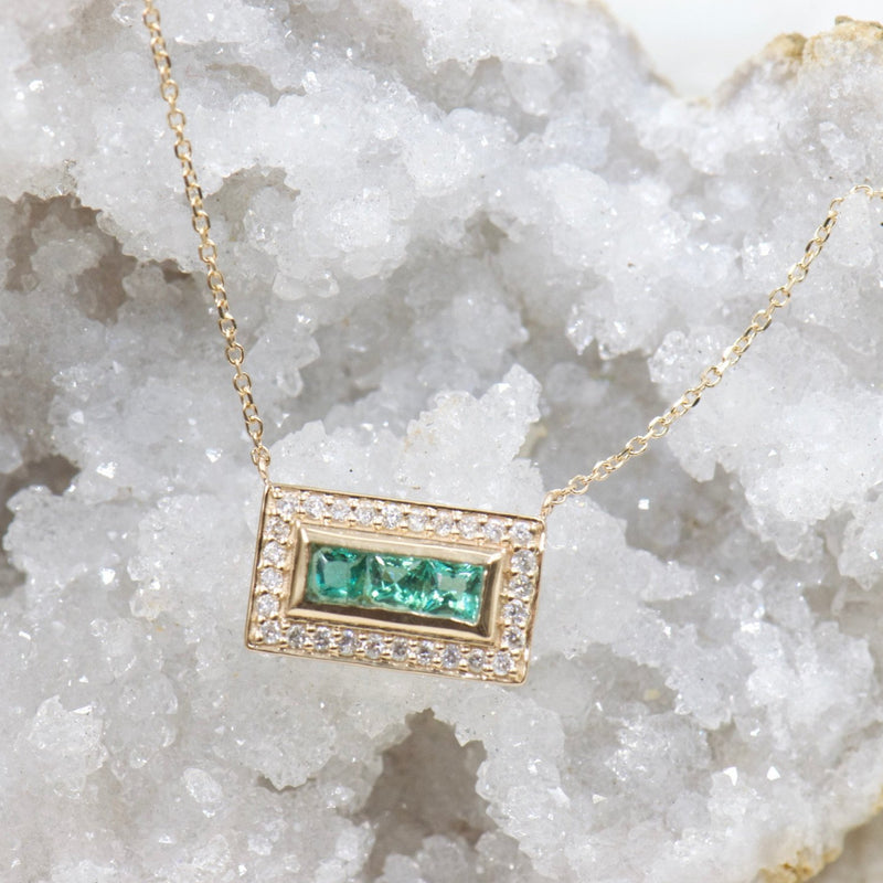 Emerald and Diamond Charm Necklace