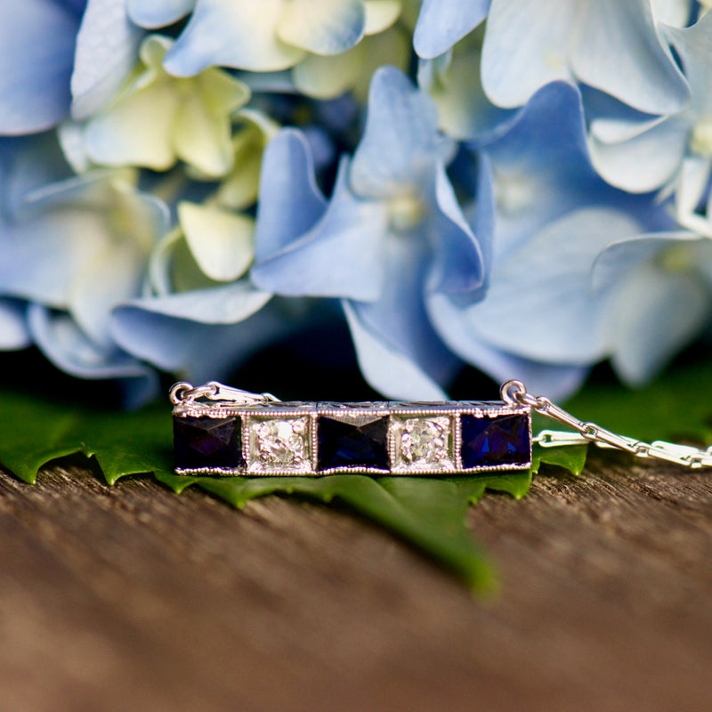 Diamond and Sapphire Bar Necklace