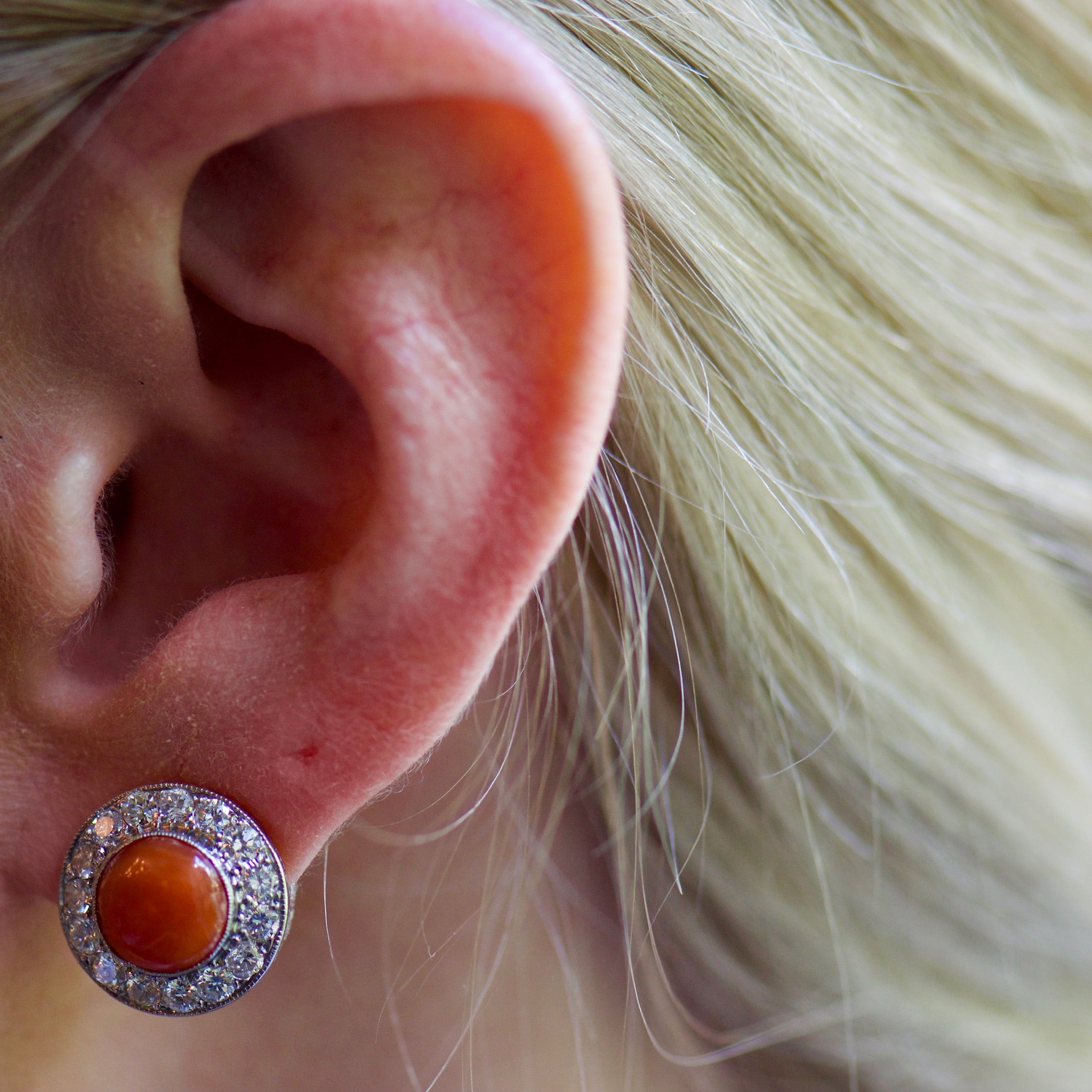 Coral and Diamond Studs