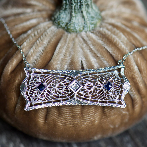 Diamond and Sapphire Filigree Necklace