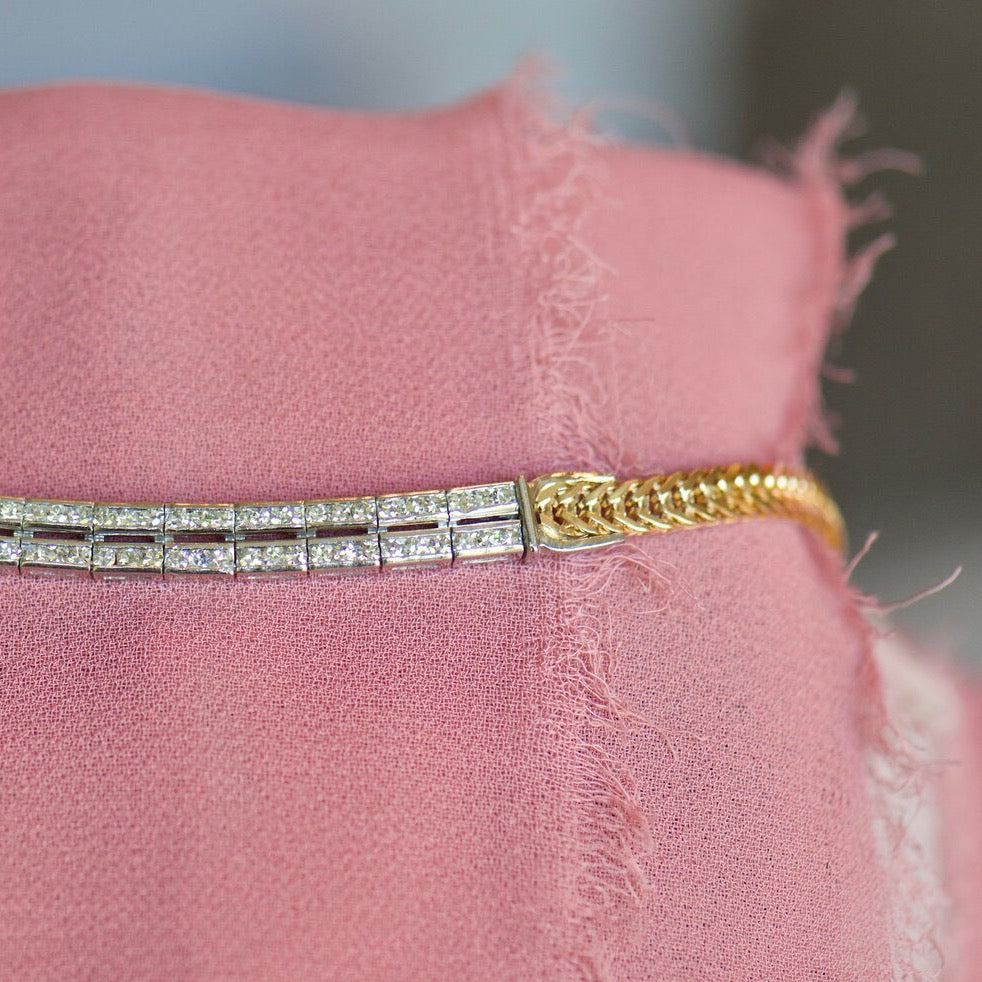 Diamond and Foxtail Chain Bracelet