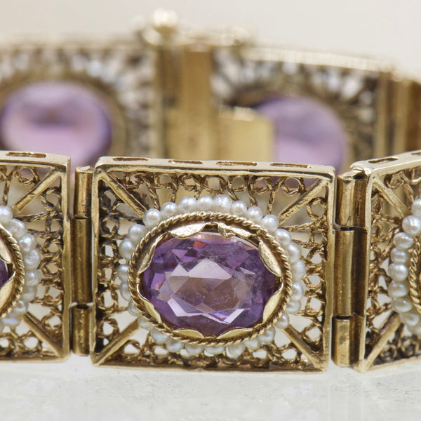 1940's Amethyst and Seed Pearl Bracelet