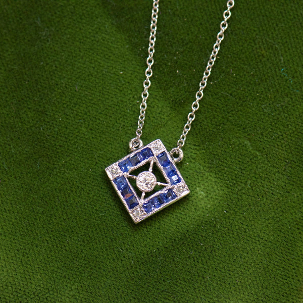Diamond and Sapphire Square Necklace