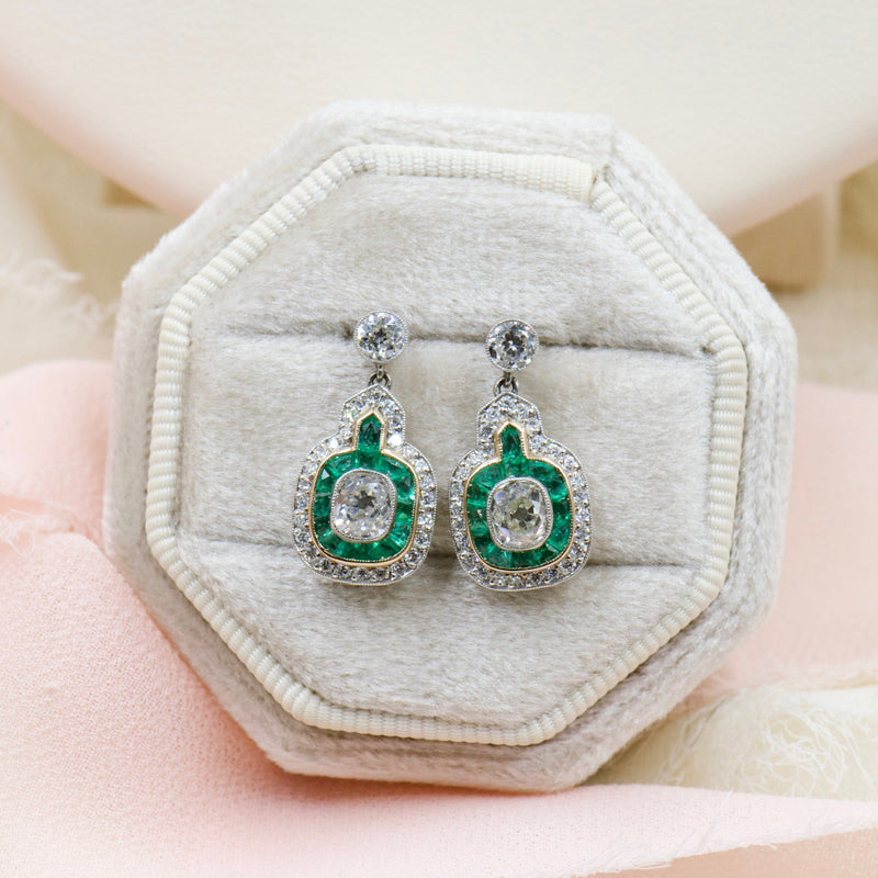 Fancy Diamond and Emerald Dangle Earrings