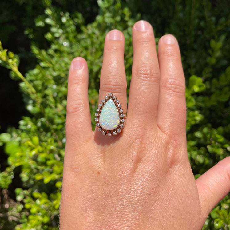 Victorian Pear Shaped Opal and Diamond Ring