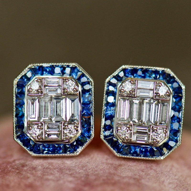 Diamond Mosaic and Sapphire Earrings