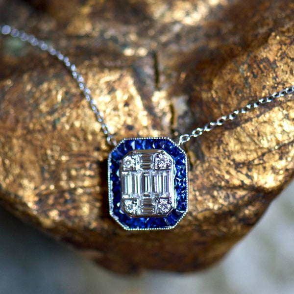 Diamond Mosaic and Sapphire Necklace