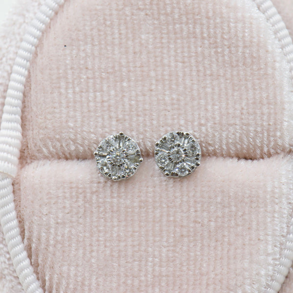Diamond Round and Baguette Studs