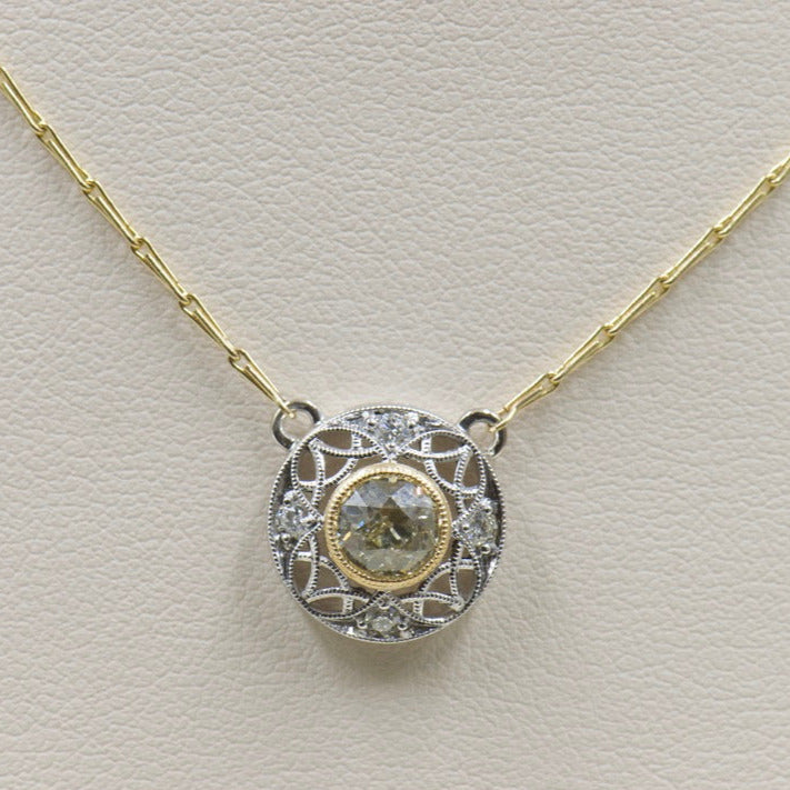 Antique Inspired Two Toned Yellow Diamond Pendant