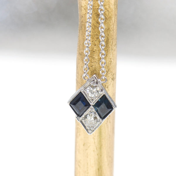 Diamond Shape Sapphire and Diamond Necklace