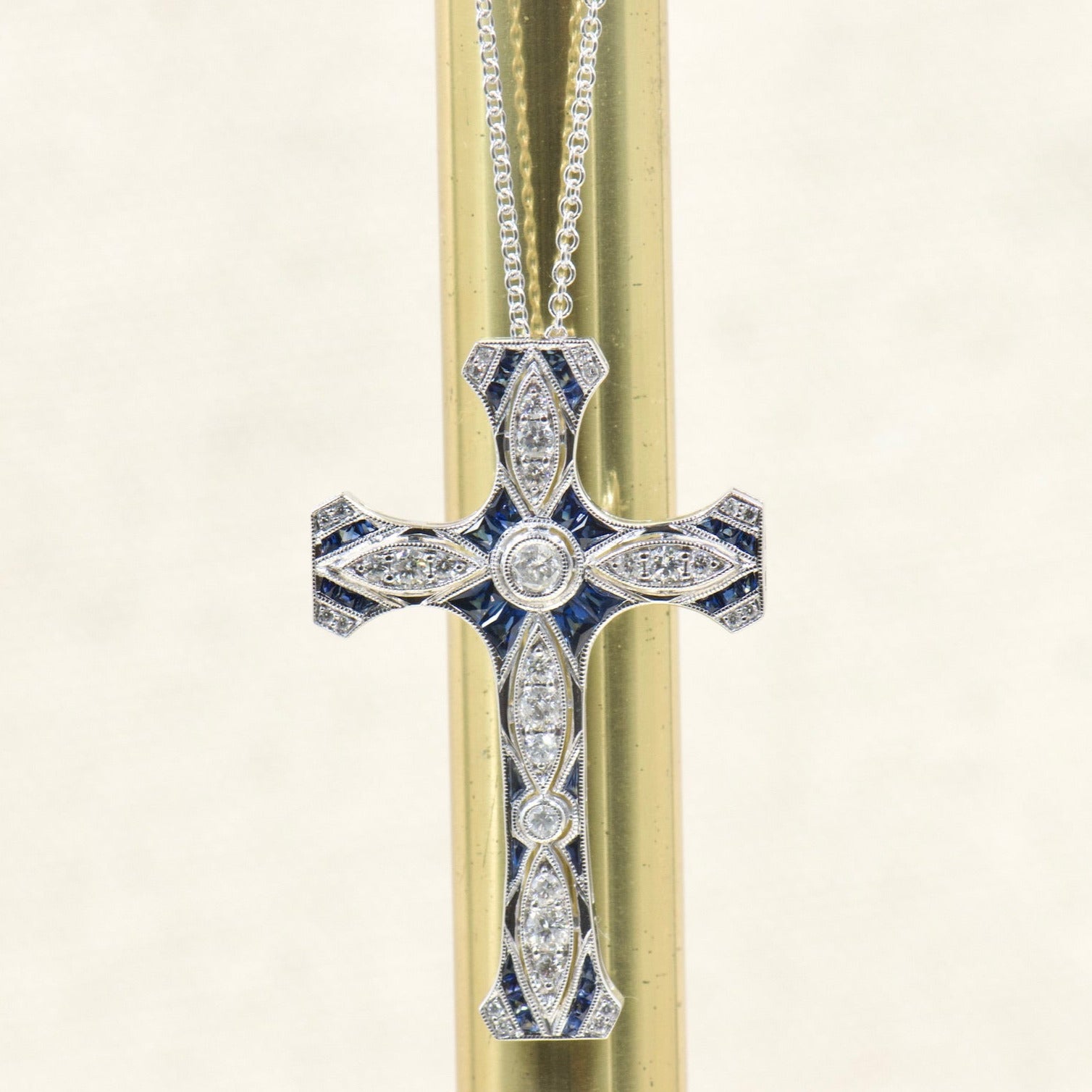 Diamond and Sapphire Cross Necklace
