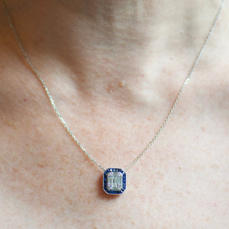 Diamond Mosaic and Sapphire Necklace