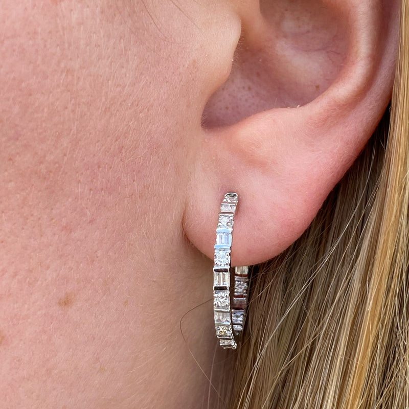 Diamond Baguette and Round Hoop Earrings