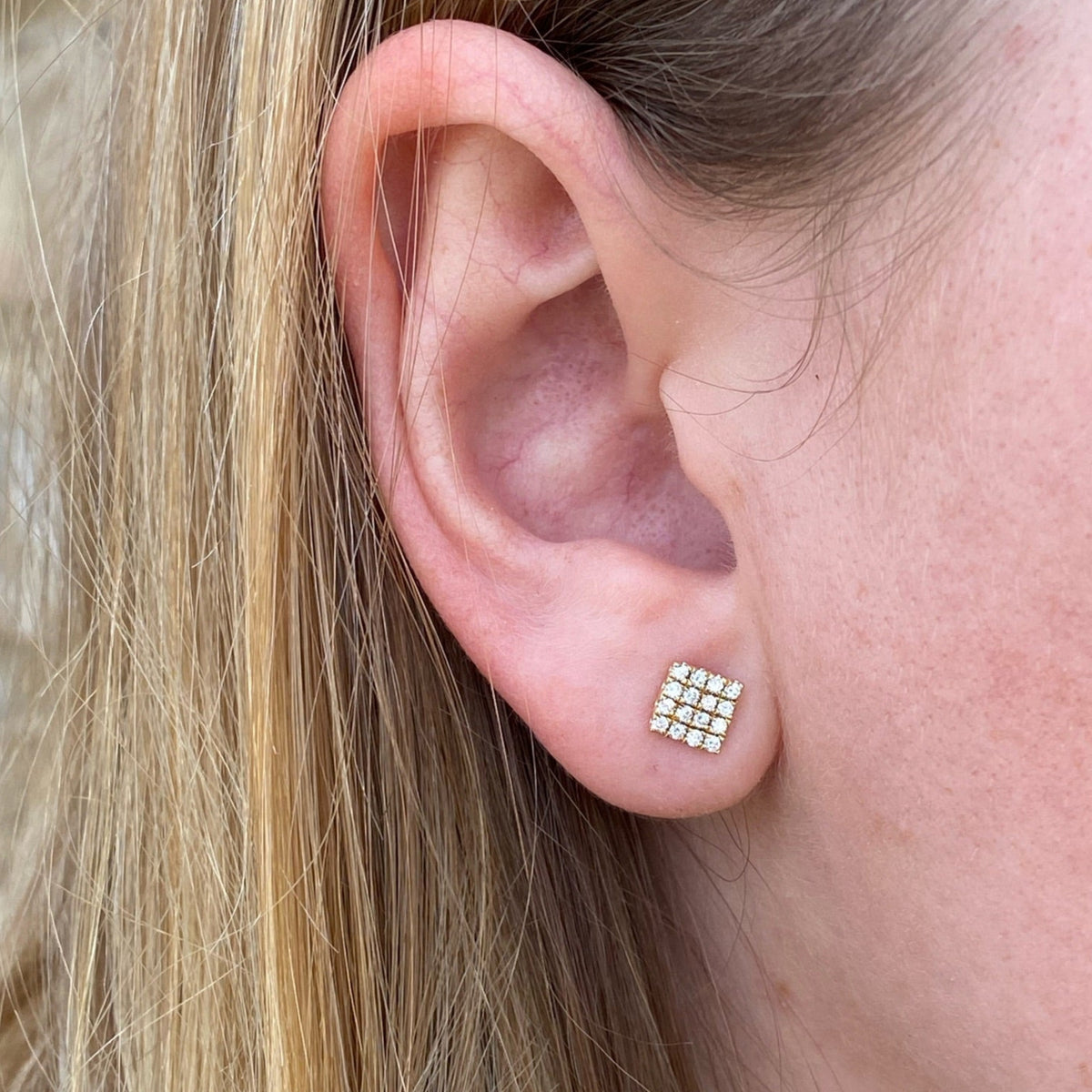 Yellow Gold Diamond Square Studs