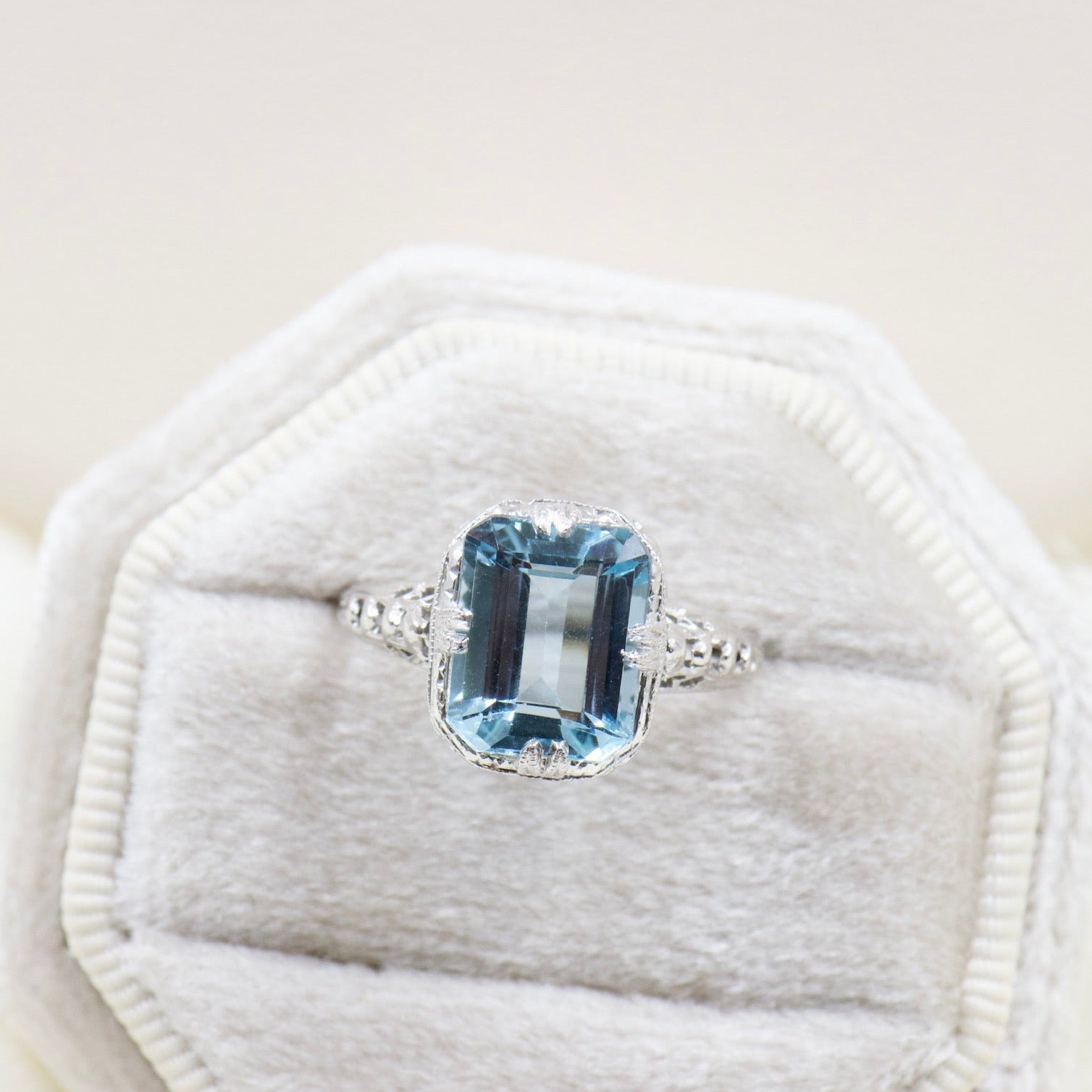 Aquamarine Ring with Filigree