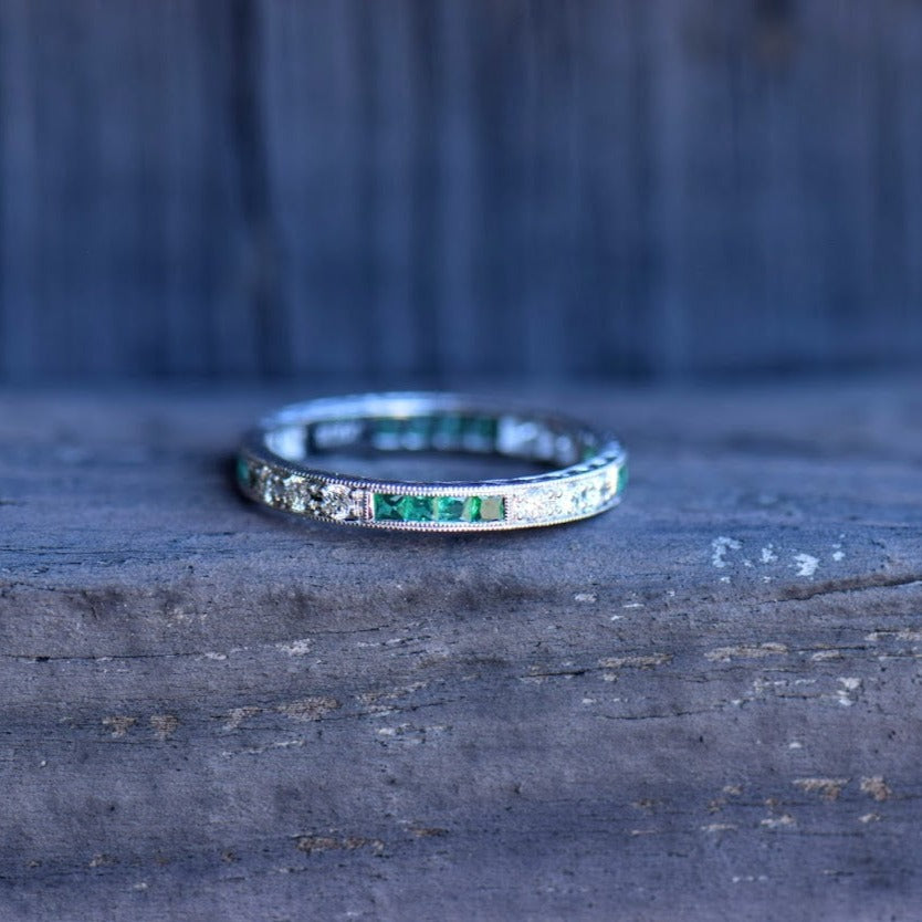 Diamond and Emerald French cut Band