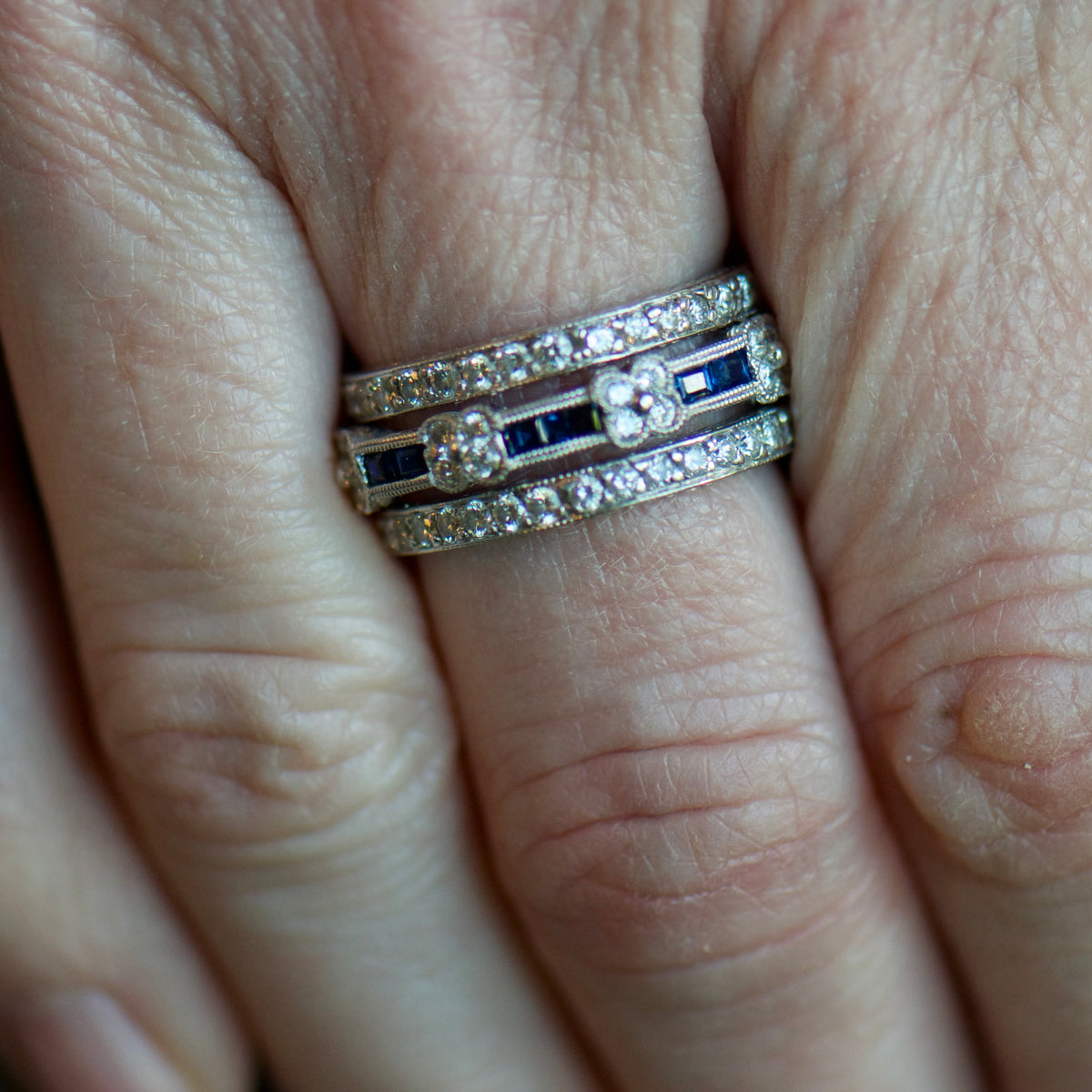 Sapphire and Diamond Quatrefoil Band