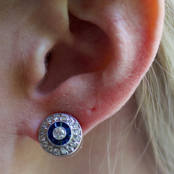 Diamond and Sapphire Double Halo Earrings