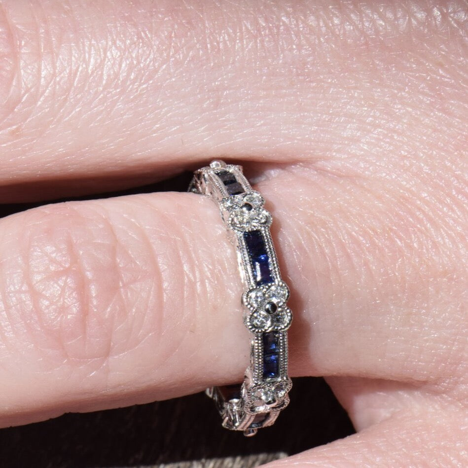 Sapphire and Diamond Quatrefoil Band