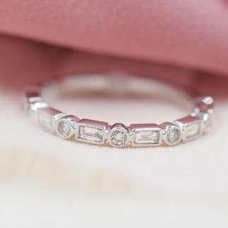 Baguette and Round Diamond Half Eternity Band