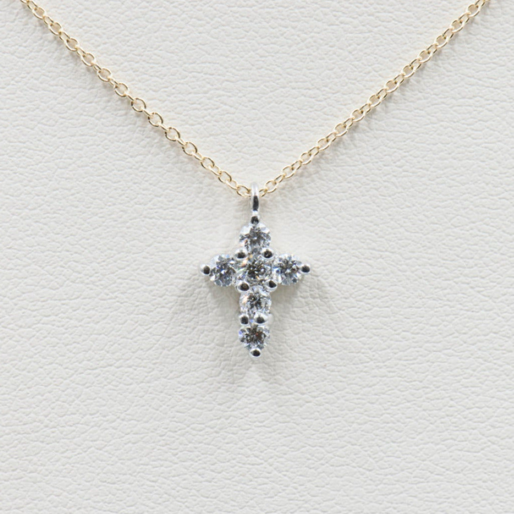 Mixed Metal Diamond Cross Necklace