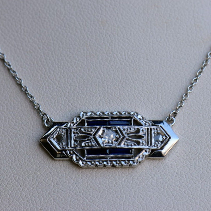 Diamond and Sapphire Pin Conversion Necklace