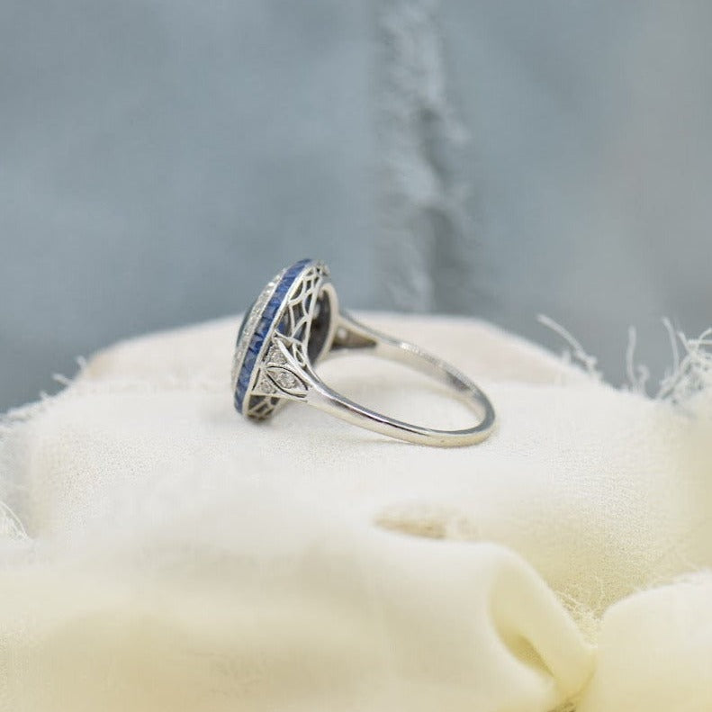 Art Deco Oval Sapphire and Diamond Ring