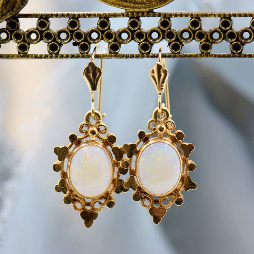 Yellow Gold Opal Earrings