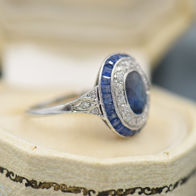 Art Deco Oval Sapphire and Diamond Ring