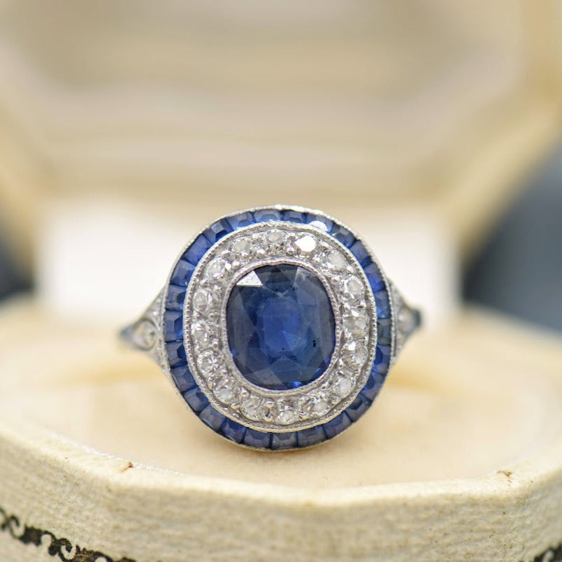 Art Deco Oval Sapphire and Diamond Ring