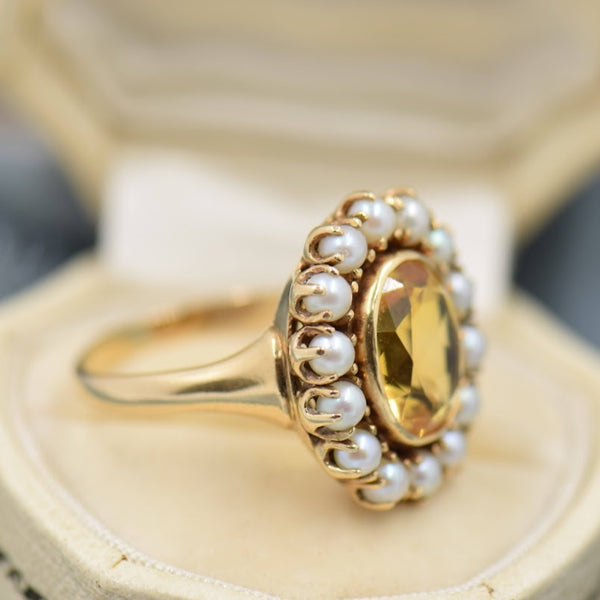 Victorian Citrine and Pearl Ring