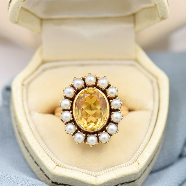 Victorian Citrine and Pearl Ring