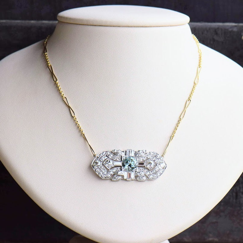 Antique Diamond and Blue Zircon Necklace