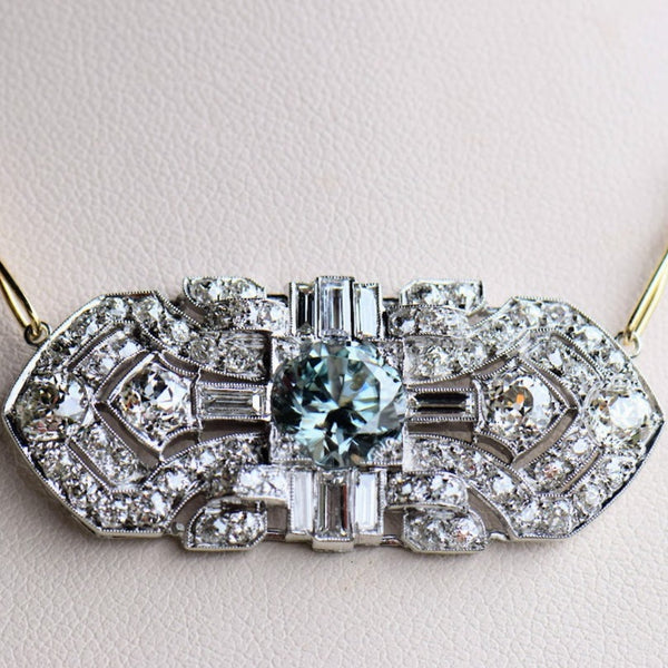 Antique Diamond and Blue Zircon Necklace