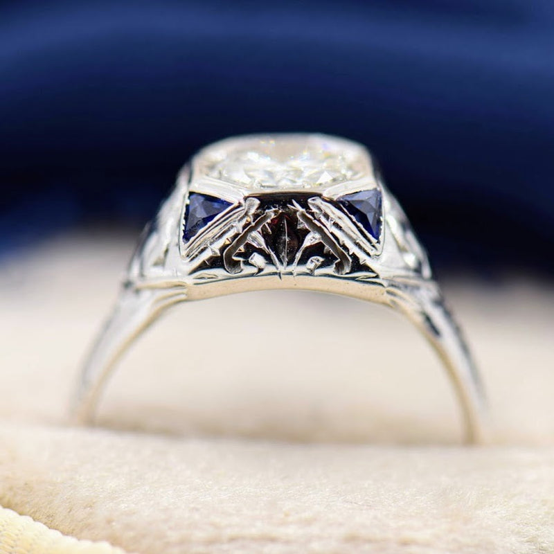 Old European cut Diamond and Sapphire ring