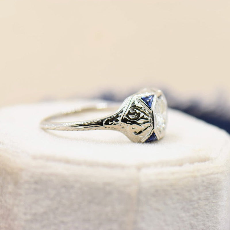 Old European cut Diamond and Sapphire ring