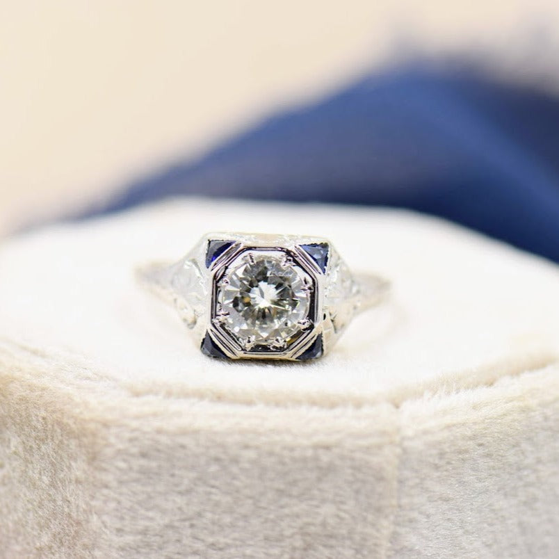 Old European cut Diamond and Sapphire ring