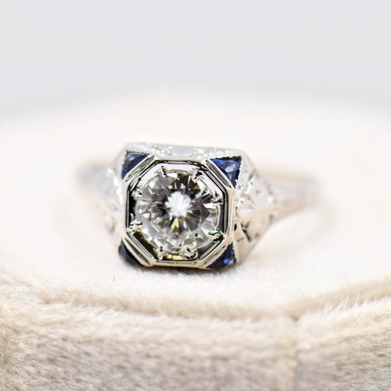 Old European cut Diamond and Sapphire ring