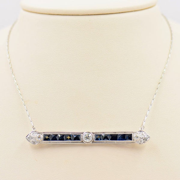 French Cut Sapphire and Diamond Bar Necklace