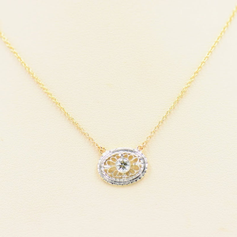 Oval Filigree and Diamond Necklace