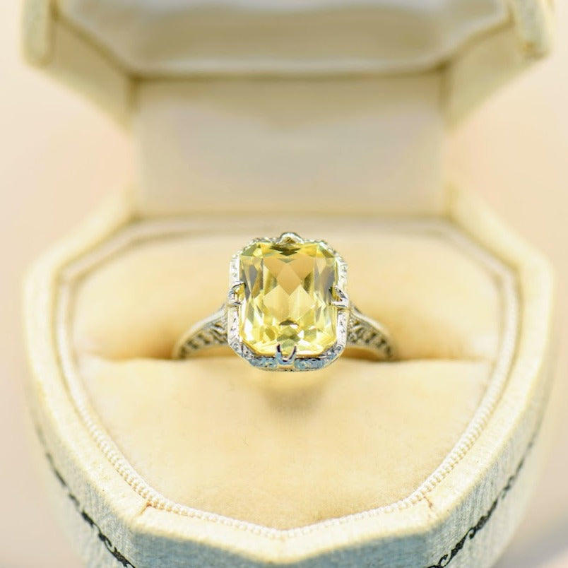 Yellow Sapphire Art Deco Ring