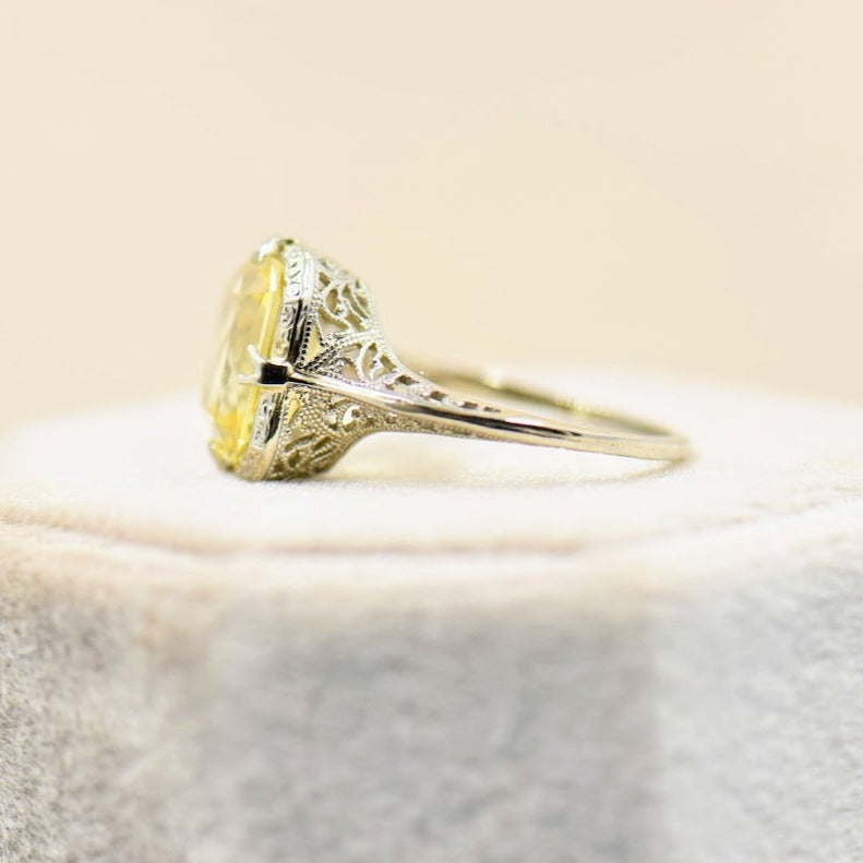 Yellow Sapphire Art Deco Ring