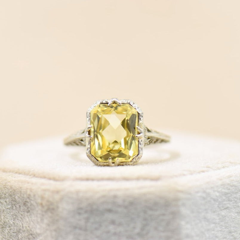 Yellow Sapphire Art Deco Ring