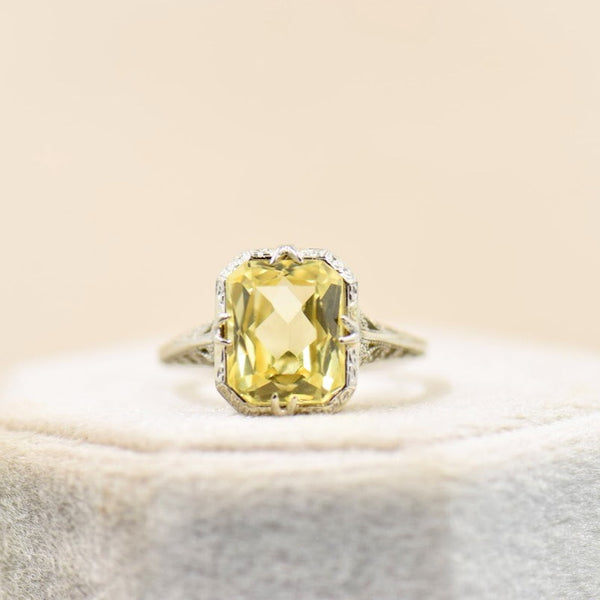 Yellow Sapphire Art Deco Ring