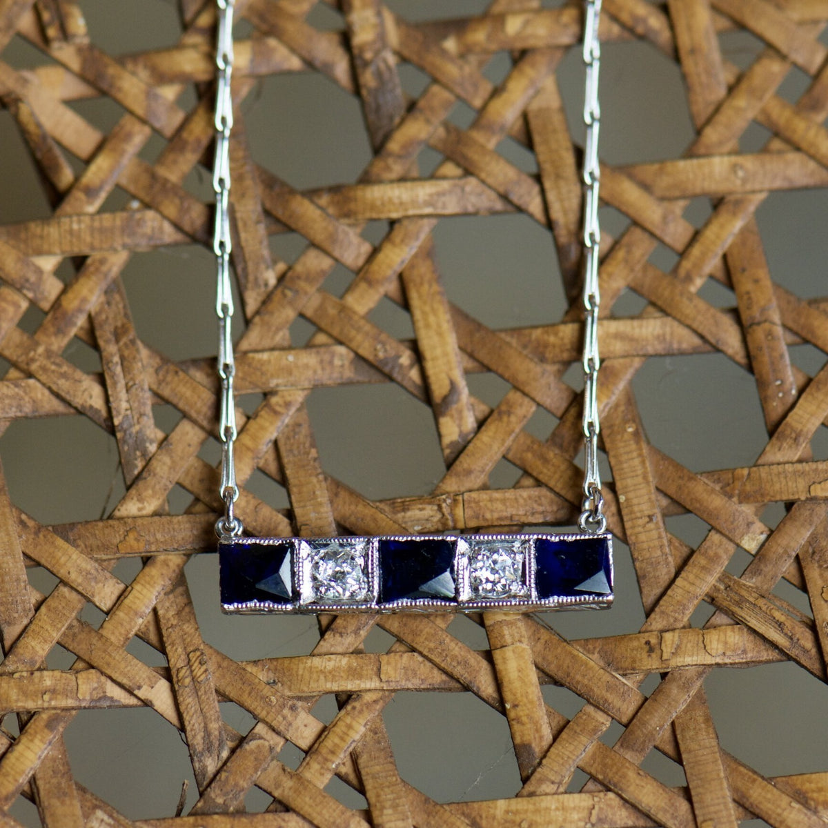 Diamond and Sapphire Bar Necklace