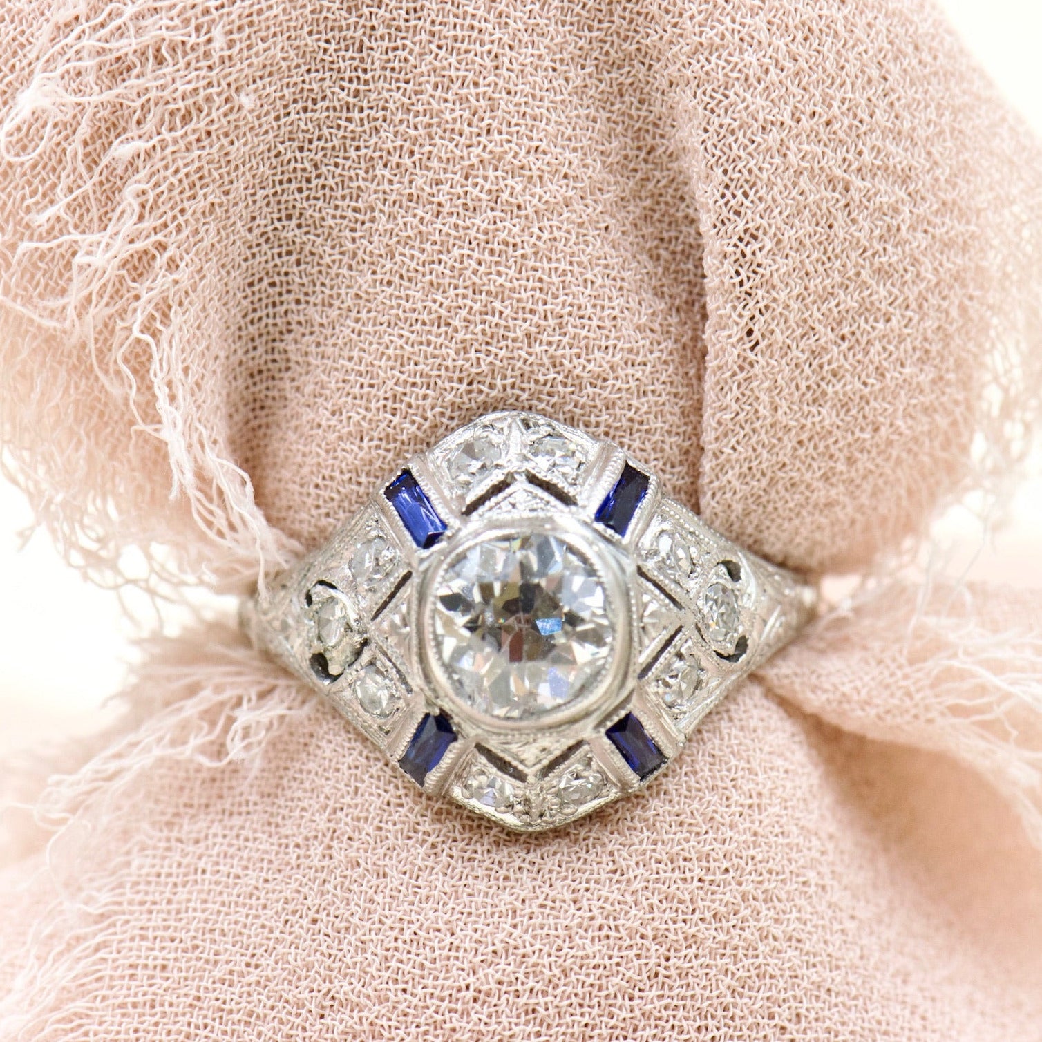 Diamond and Sapphire Filigree Ring